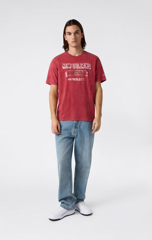 T-shirt Homme en Coton Épais avec Imprimé Reverse Weave