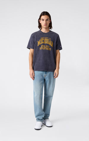 T-shirt Homme en Coton Épais avec Imprimé Reverse Weave