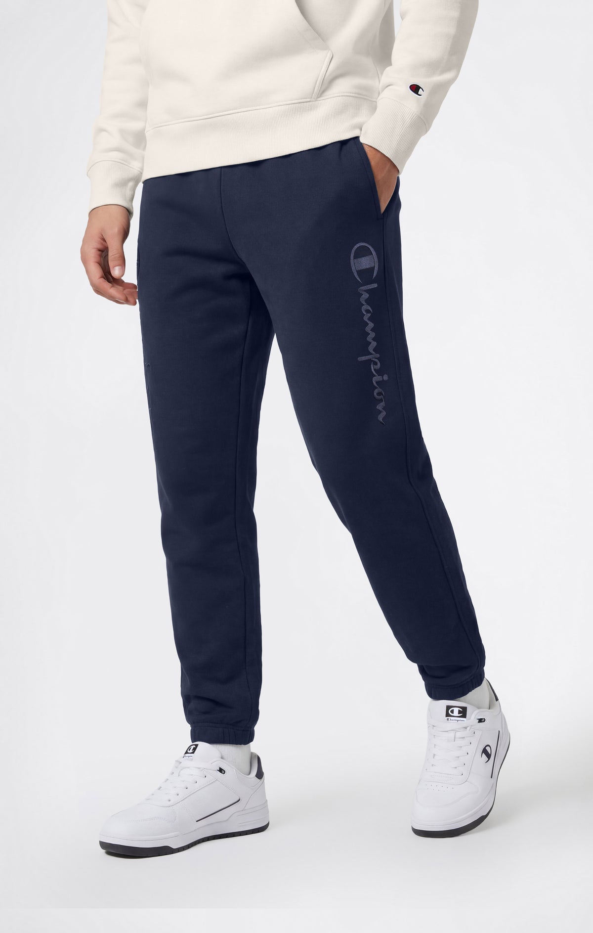Men’s Lightweight Pants with Elastic Cuffs and Tonal Maxi Embroidered Logo Icons