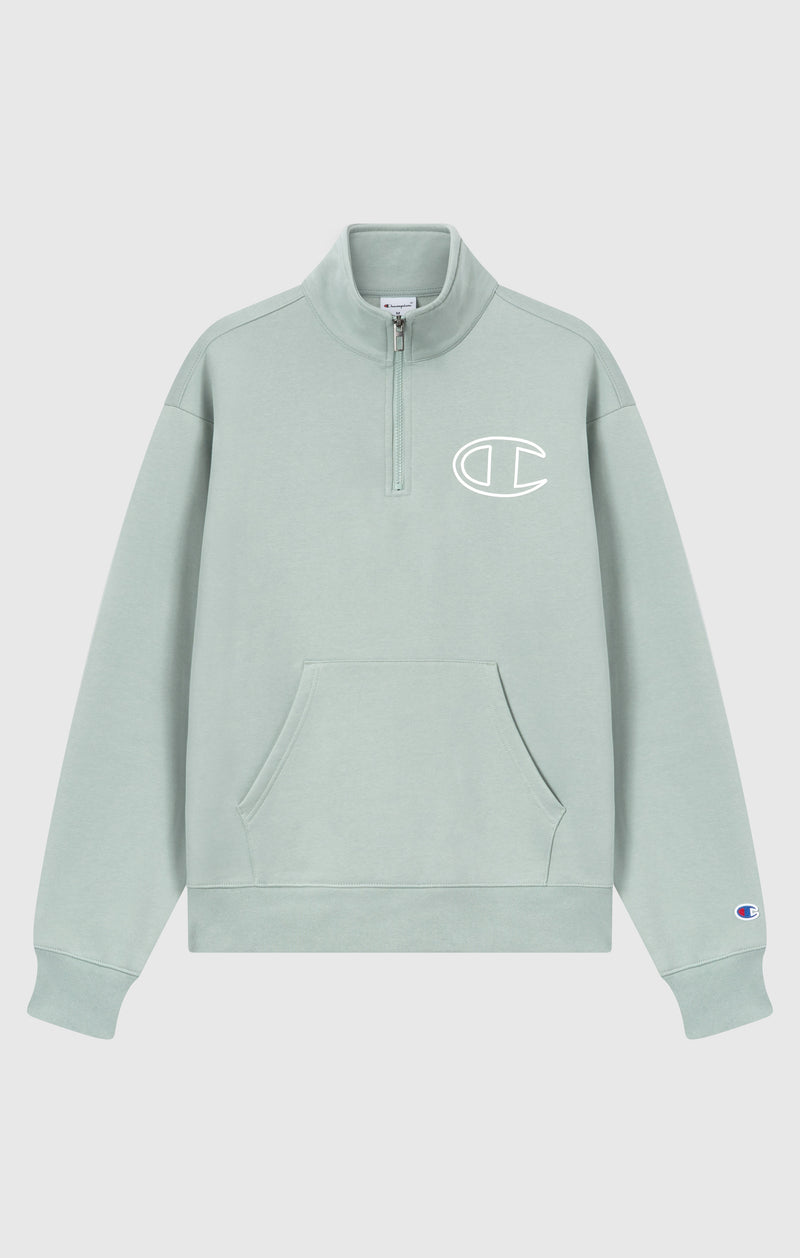 Felpa Con Mezza Zip con Interno Felpato e Logo Puff Print Da Uomo