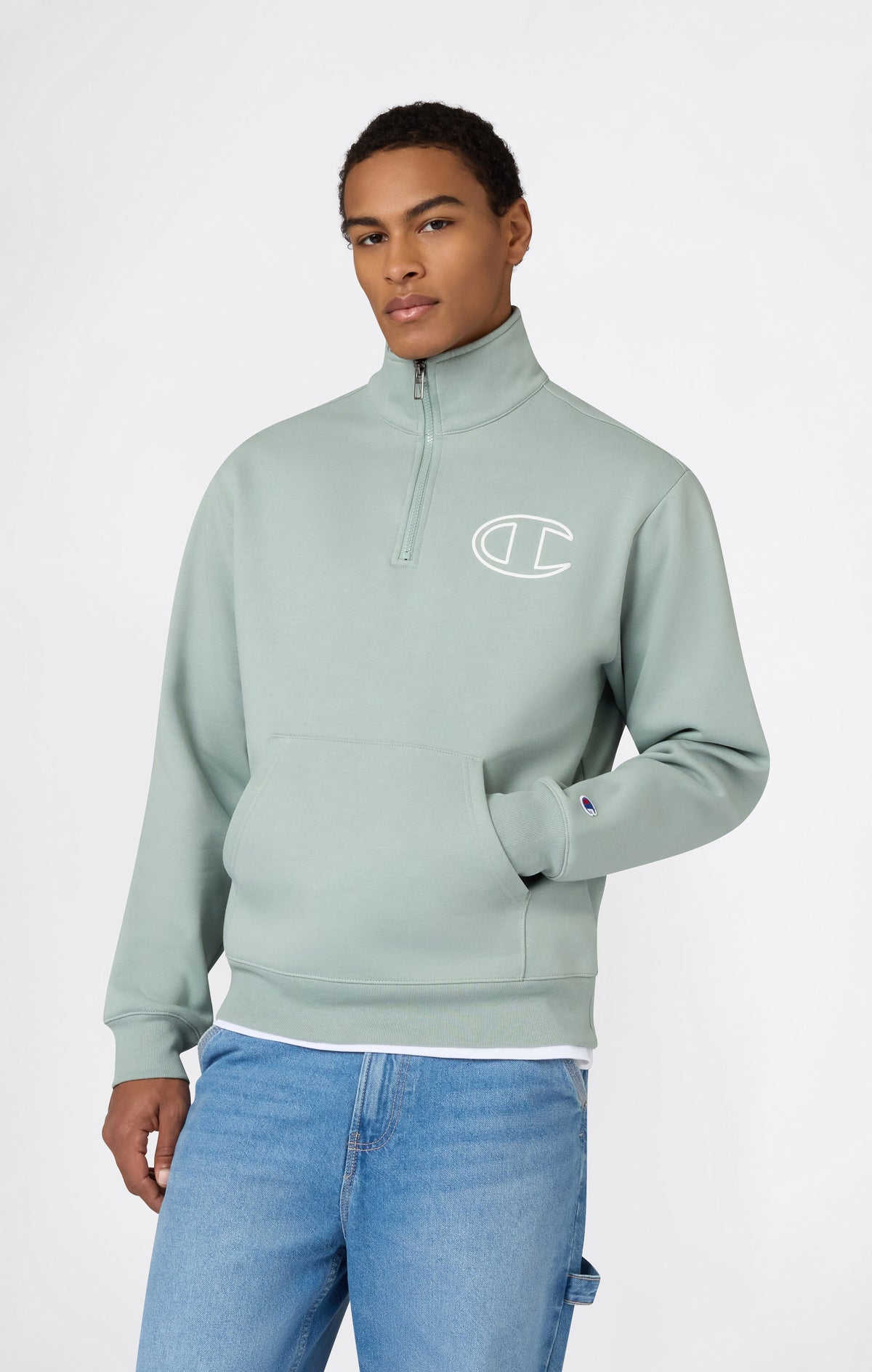 Men’s Half Zip Sweatshirt With Brushed Interior And Puff Print Logo
