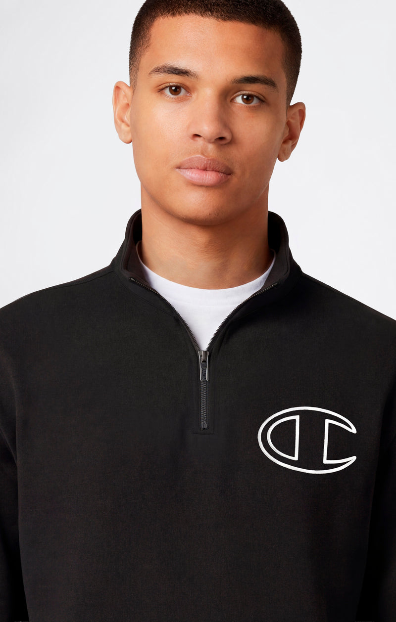 Felpa Con Mezza Zip con Interno Felpato e Logo Puff Print Da Uomo