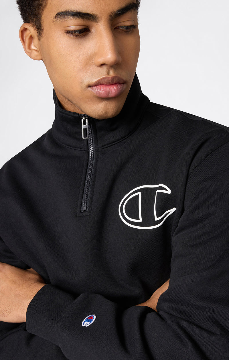 Men’s Half Zip Sweatshirt With Brushed Interior And Puff Print Logo