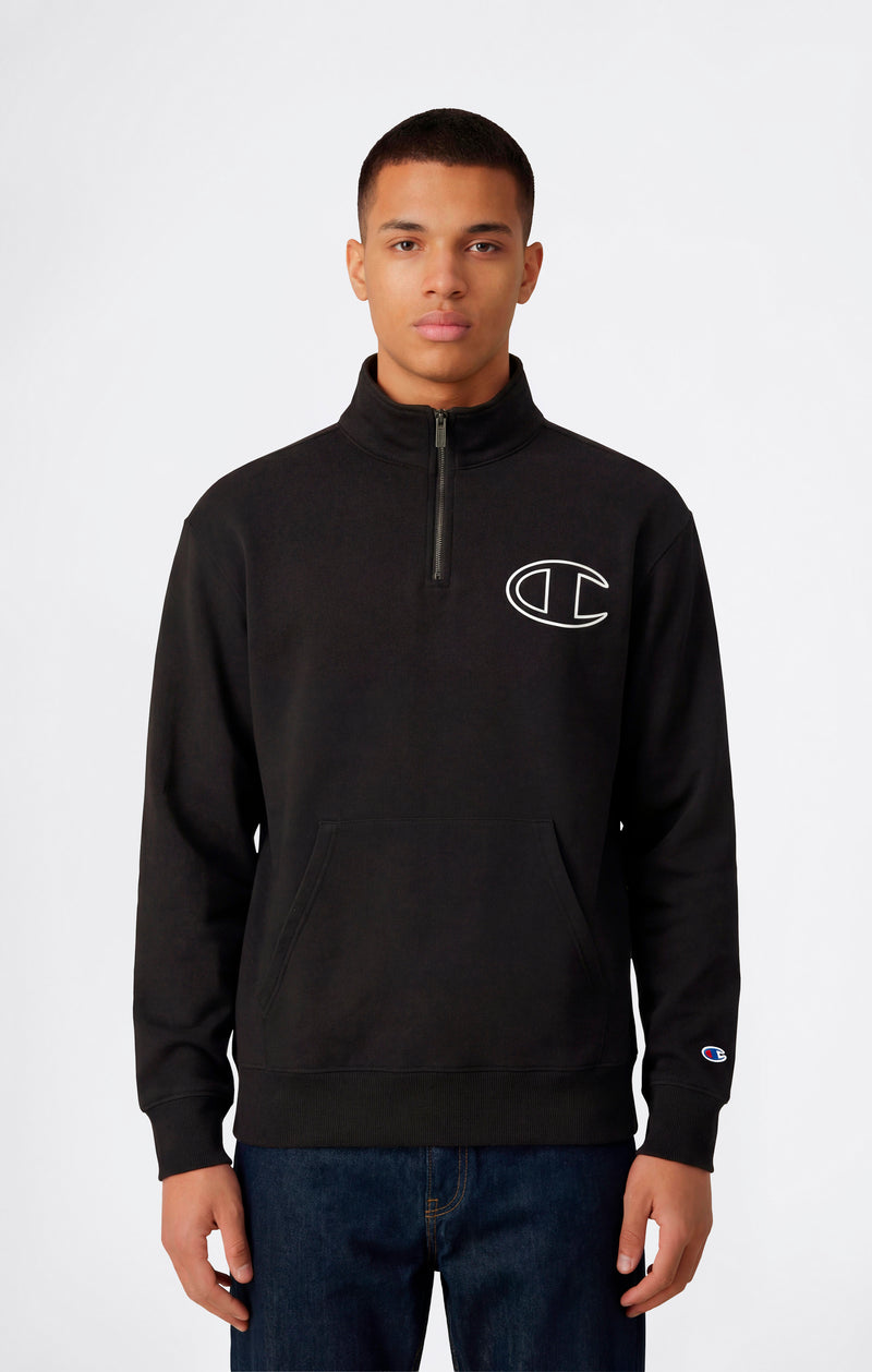 Felpa Con Mezza Zip con Interno Felpato e Logo Puff Print Da Uomo