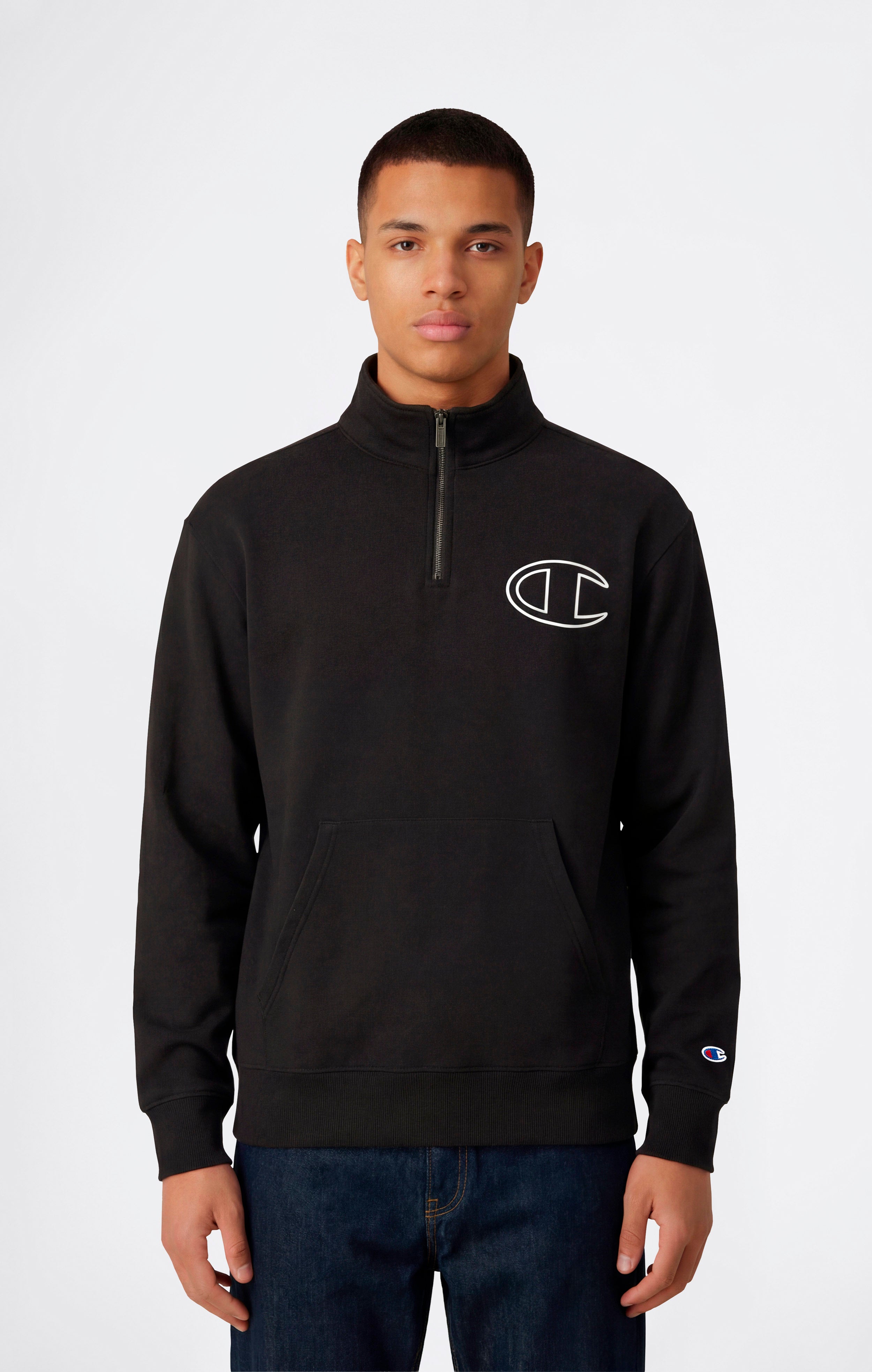 Felpa Con Mezza Zip con Interno Felpato e Logo Puff Print Da Uomo