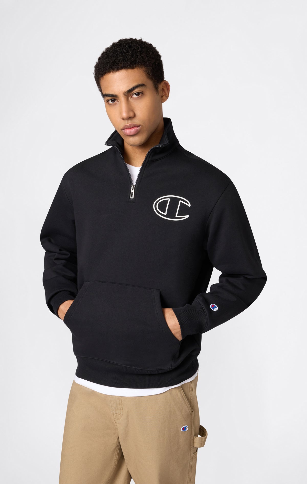 Men’s Half Zip Sweatshirt With Brushed Interior And Puff Print Logo ...
