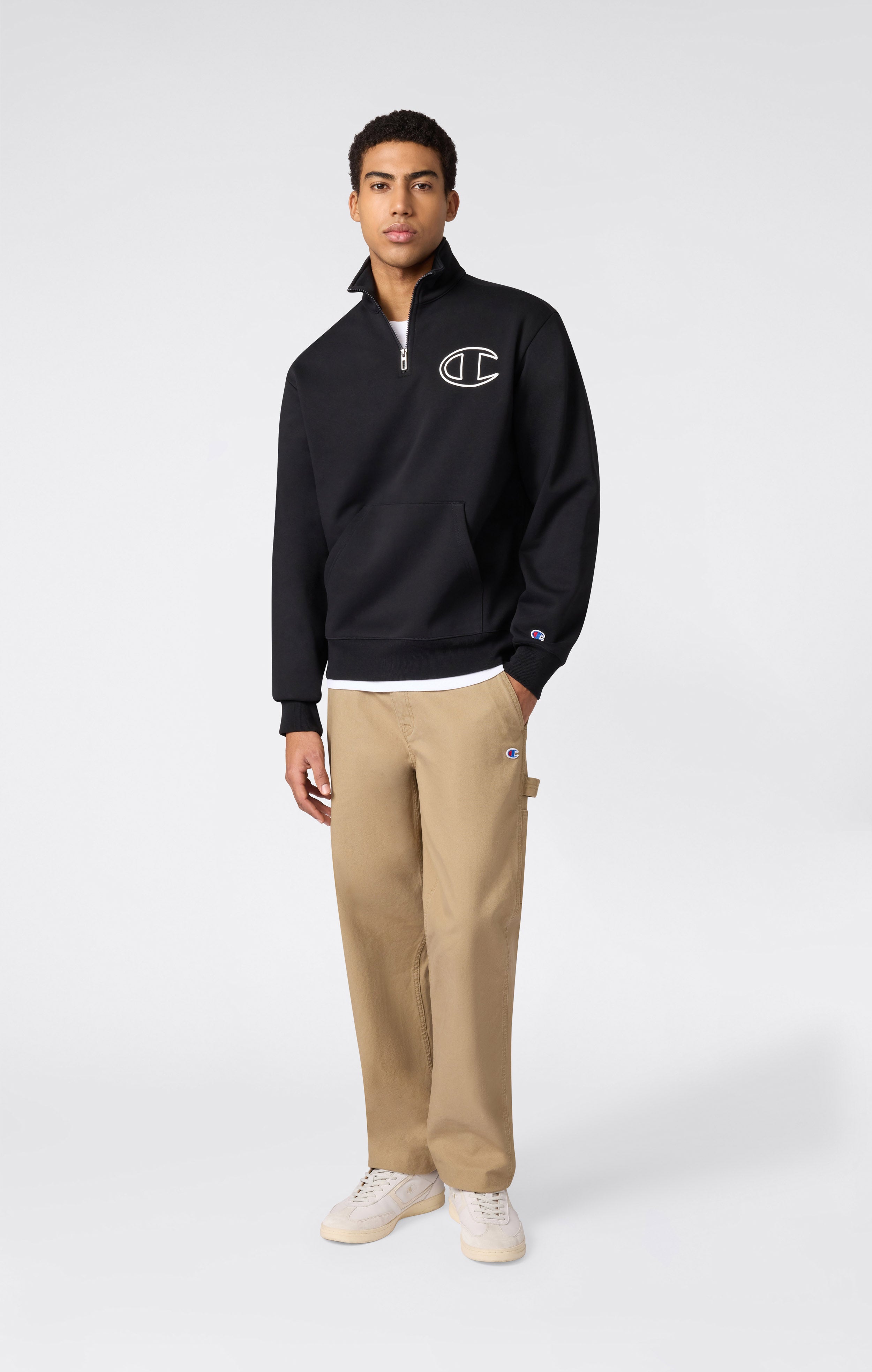 Men’s Half Zip Sweatshirt With Brushed Interior And Puff Print Logo