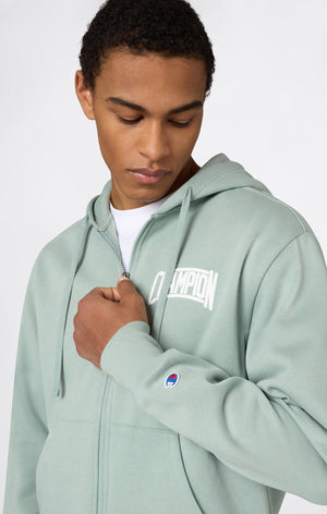 Men’s Hooded Full Zip Sweatshirt With Brushed Interior And Puff Print Logo