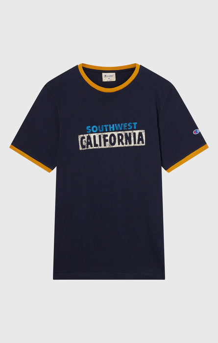 Men's crewneck T-shirt with graphic and contrast trims