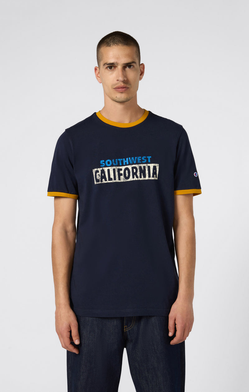 T-shirt homme à col rond avec imprimé et bordures contrastantes