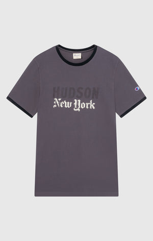 Men's crewneck T-shirt with graphic and contrast trims