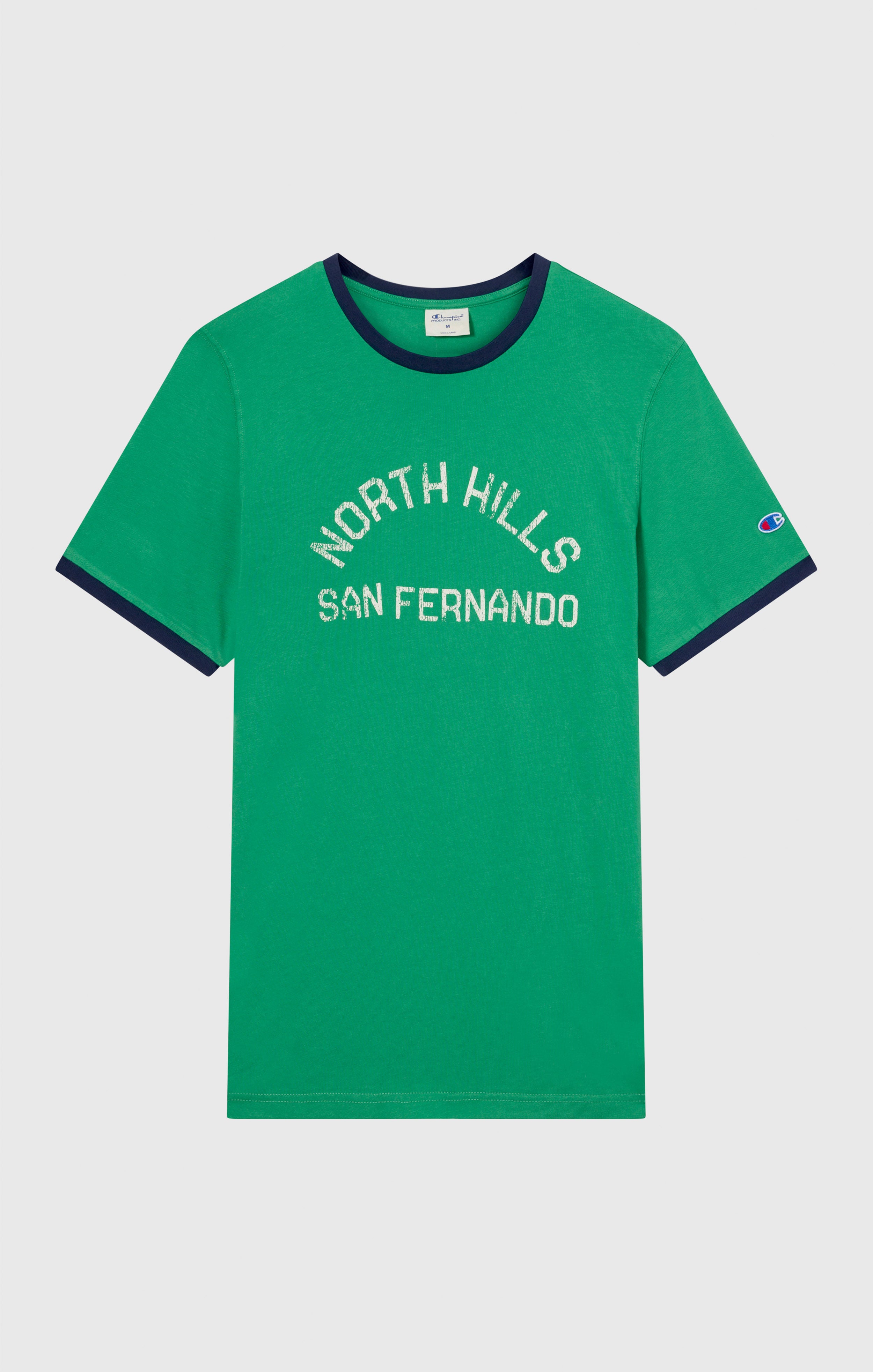 Men's crewneck T-shirt with graphic and contrast trims