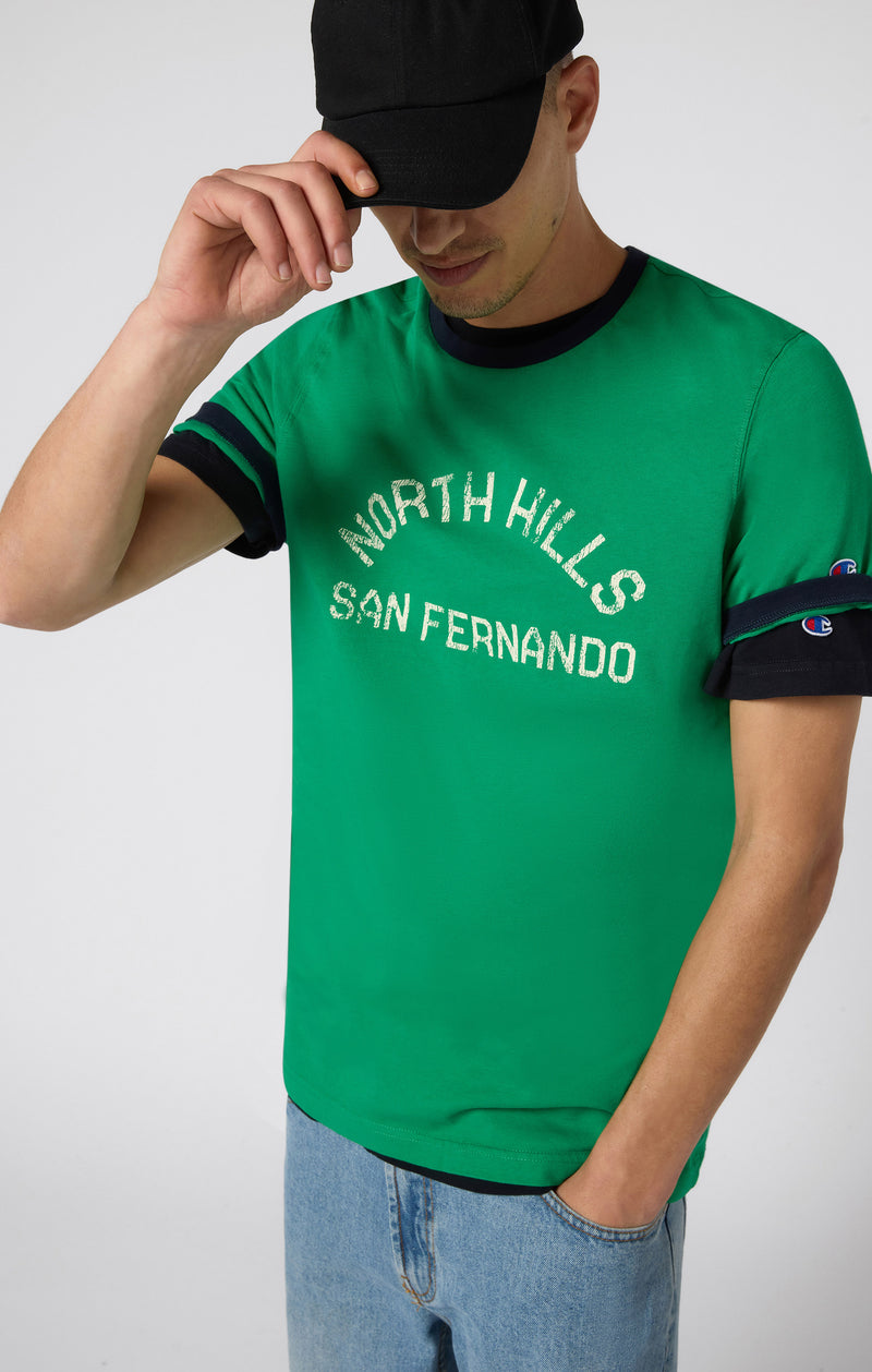 T-shirt homme à col rond avec imprimé et bordures contrastantes