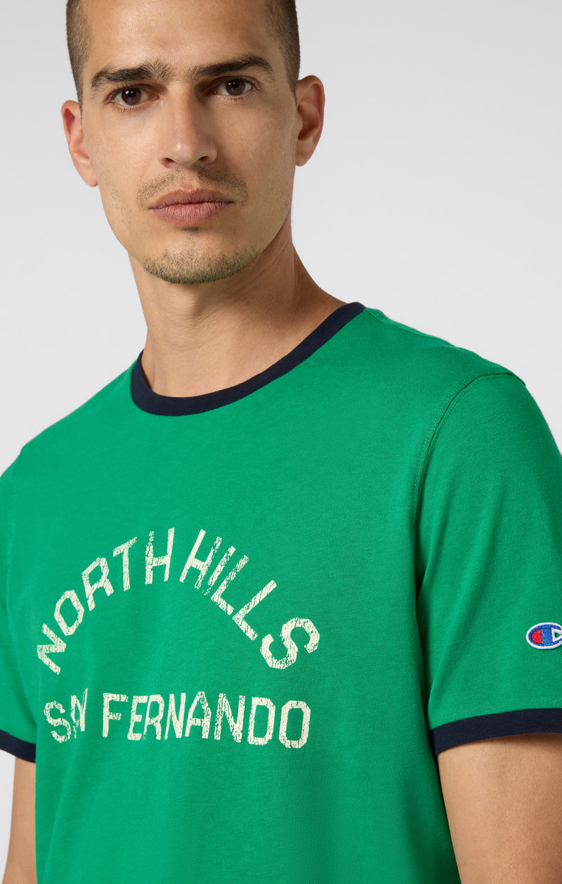 T-shirt homme à col rond avec imprimé et bordures contrastantes