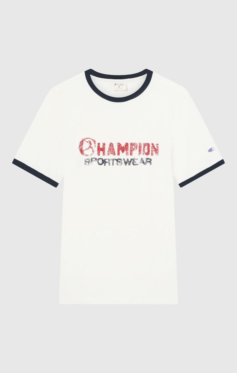 Men's crewneck T-shirt with graphic and contrast trims