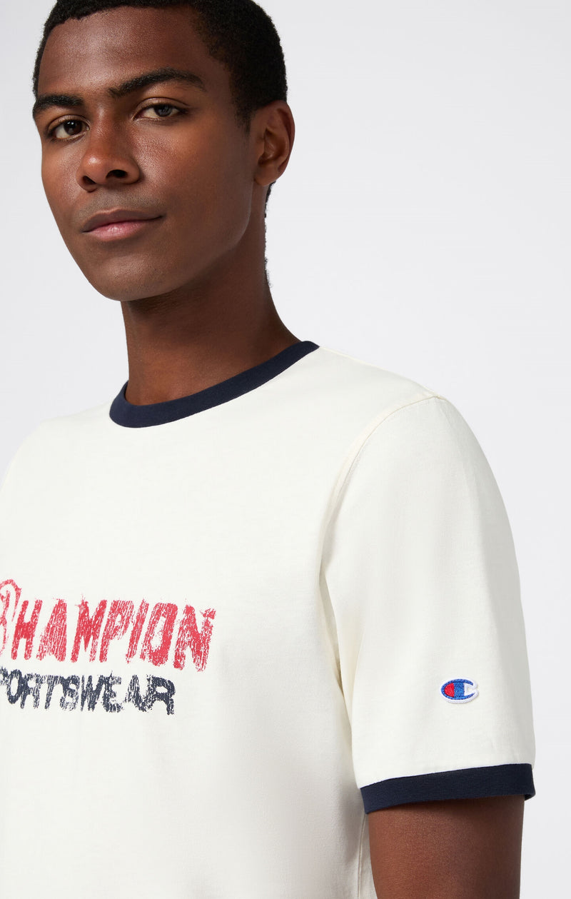 Men's crewneck T-shirt with graphic and contrast trims