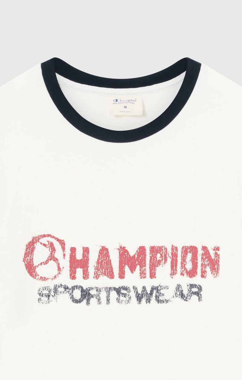 Men's crewneck T-shirt with graphic and contrast trims