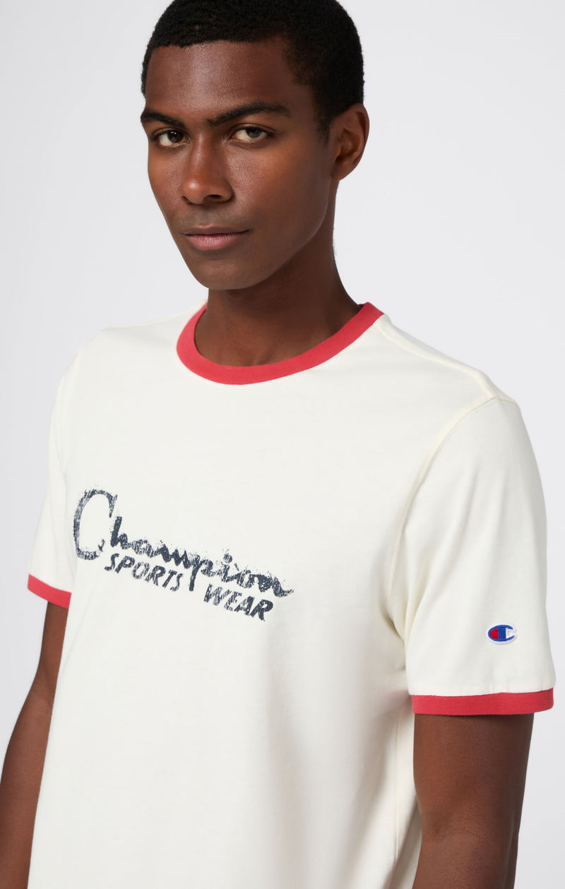 Men's crewneck T-shirt with graphic and contrast trims