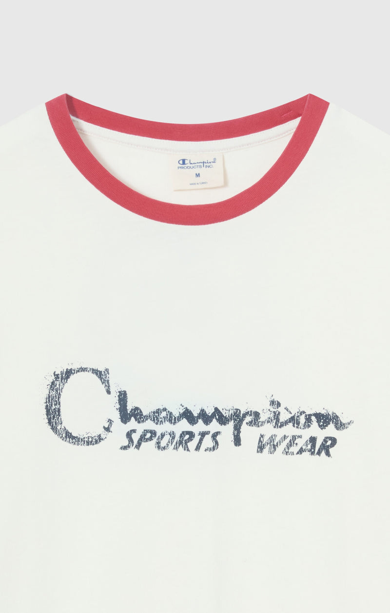 Men's crewneck T-shirt with graphic and contrast trims
