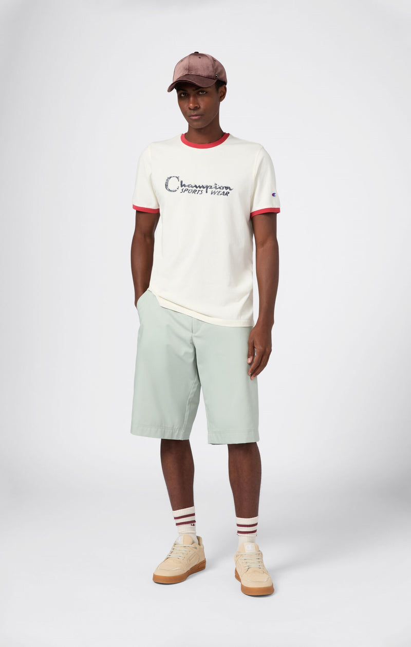Men's crewneck T-shirt with graphic and contrast trims