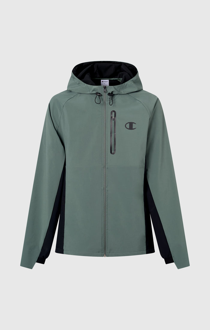 Track Top Con Cappuccio in Stretch Woven Nylon Uomo Slim Fit