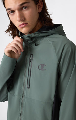 Men’s Stretch Woven Nylon Hooded Track Top Slim Fit