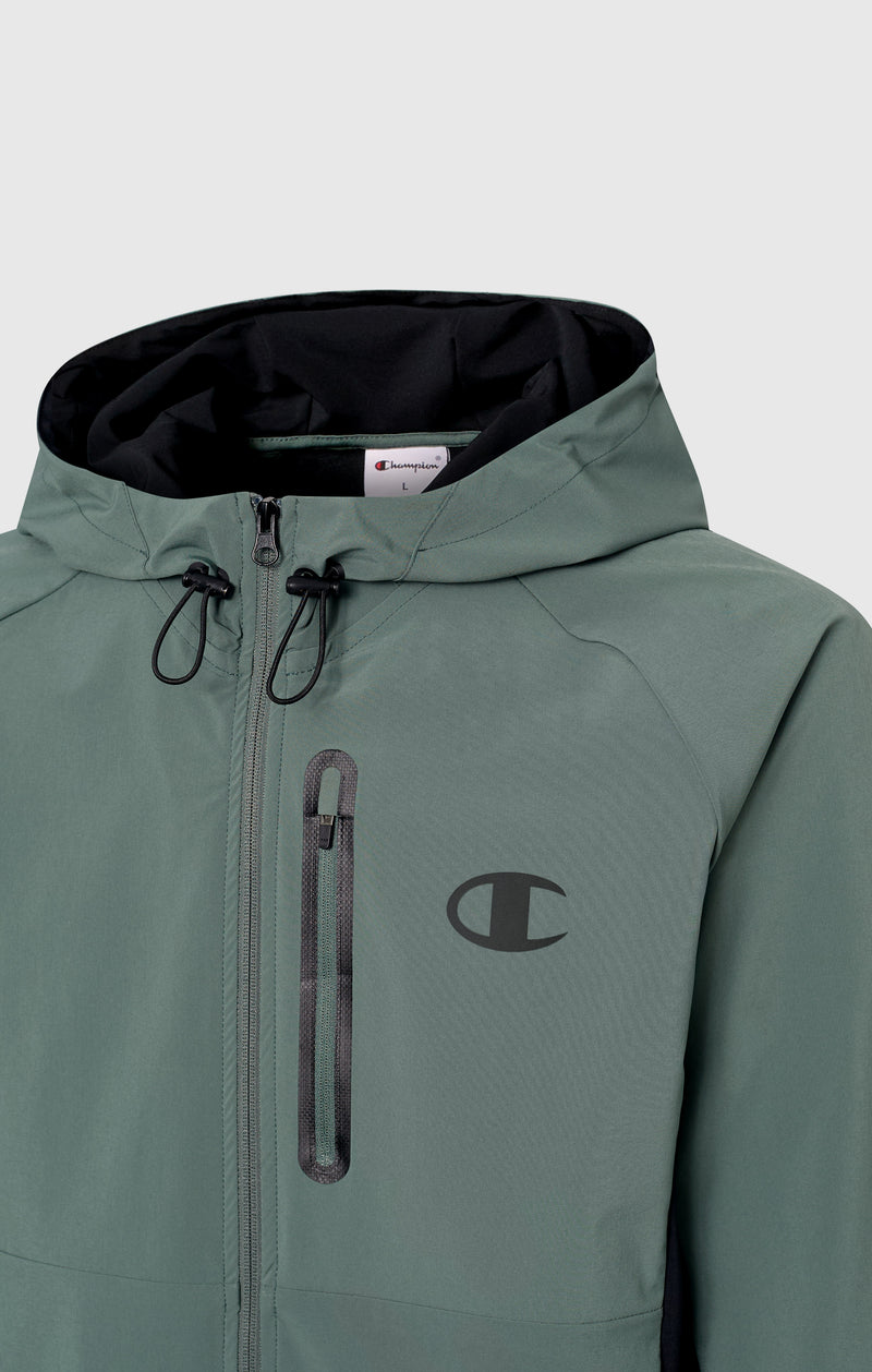 Men’s Stretch Woven Nylon Hooded Track Top Slim Fit