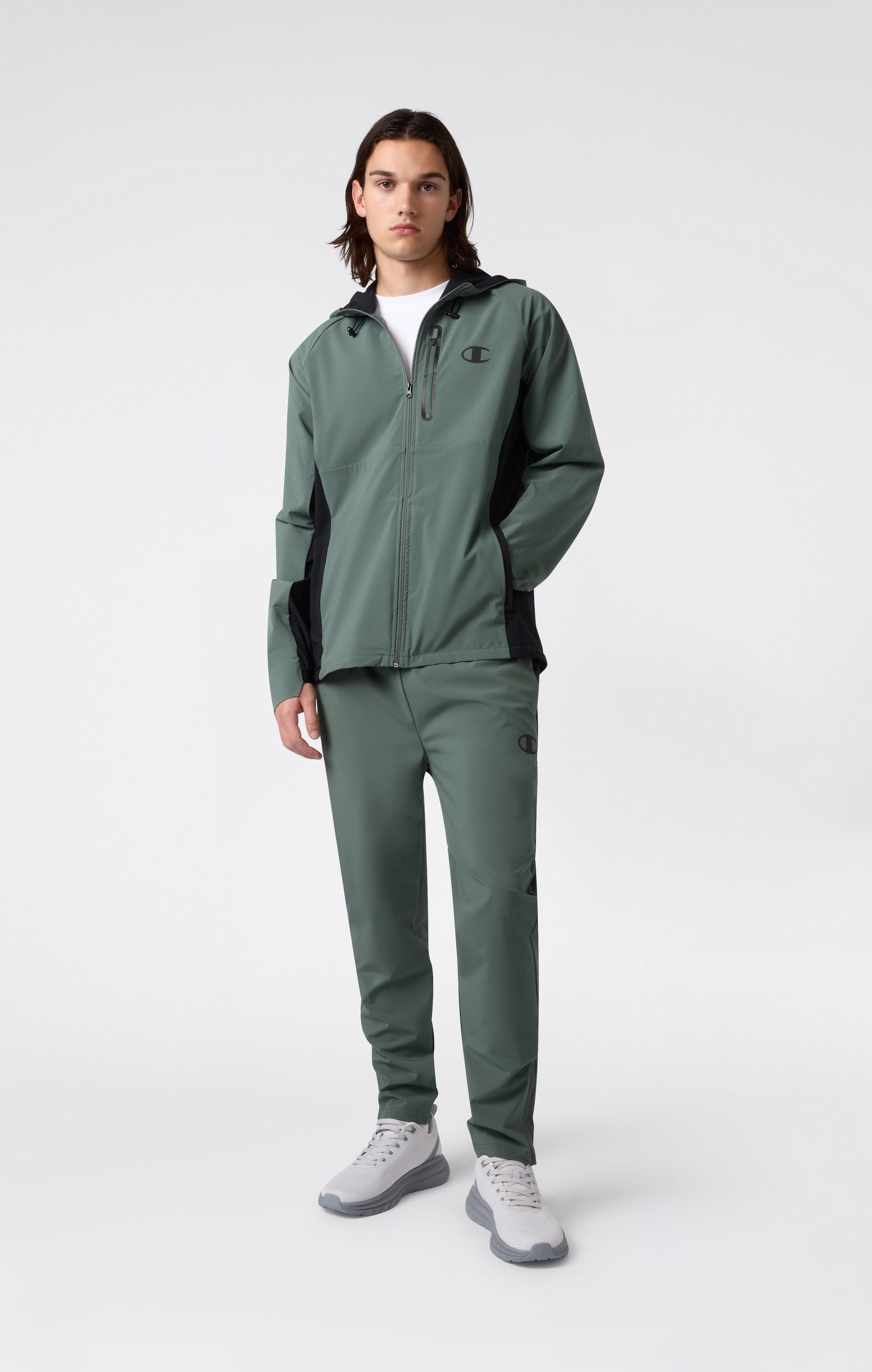 Men’s Stretch Woven Nylon Hooded Track Top Slim Fit