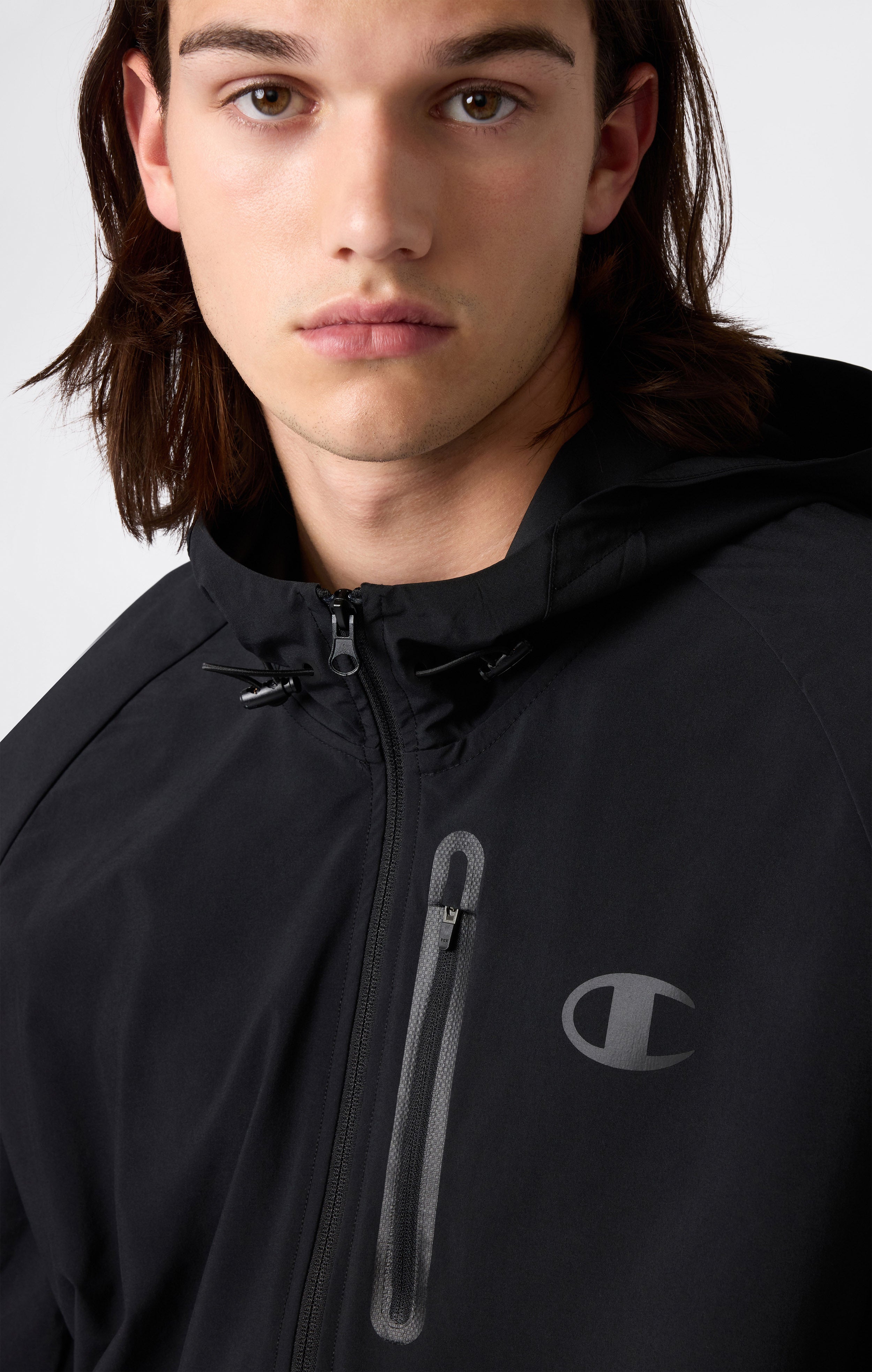 Herren-Tracktop aus Stretch Woven Nylon mit Kapuze Slim Fit