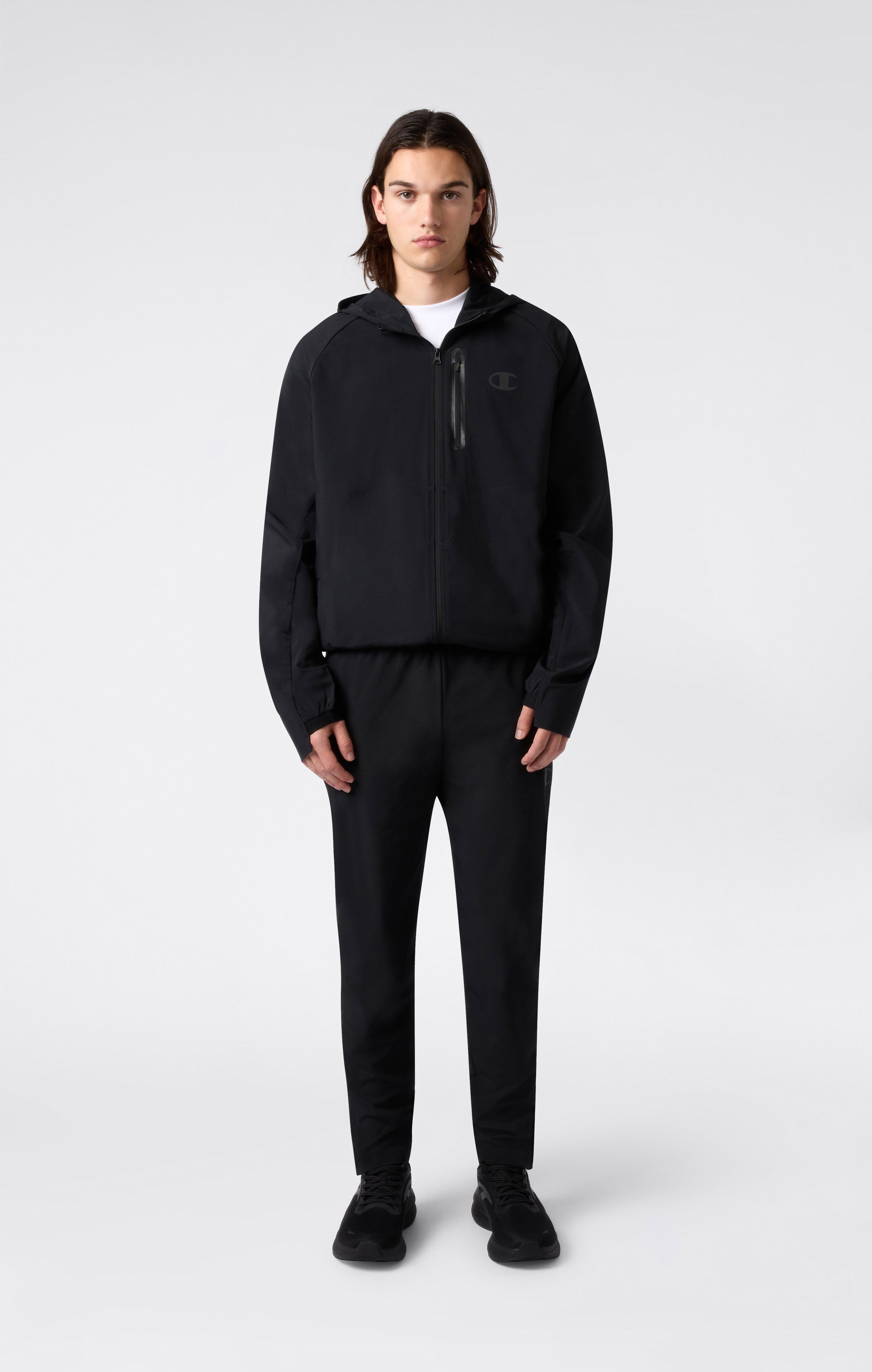 Herren-Tracktop aus Stretch Woven Nylon mit Kapuze Slim Fit