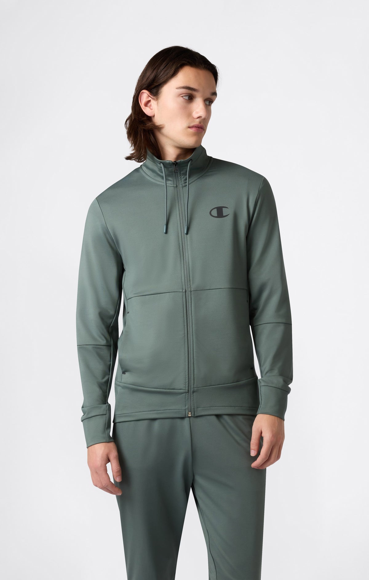 Herren Slim Fit Stretch-Poly Kapuzenjacke mit durchgehendem Reißverschluss