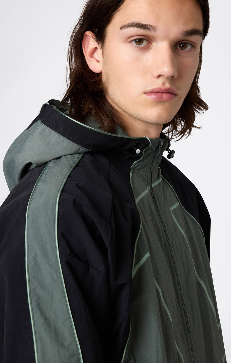 Men’s Woven Nylon Full-Zip Hooded Track Top Loose Fit