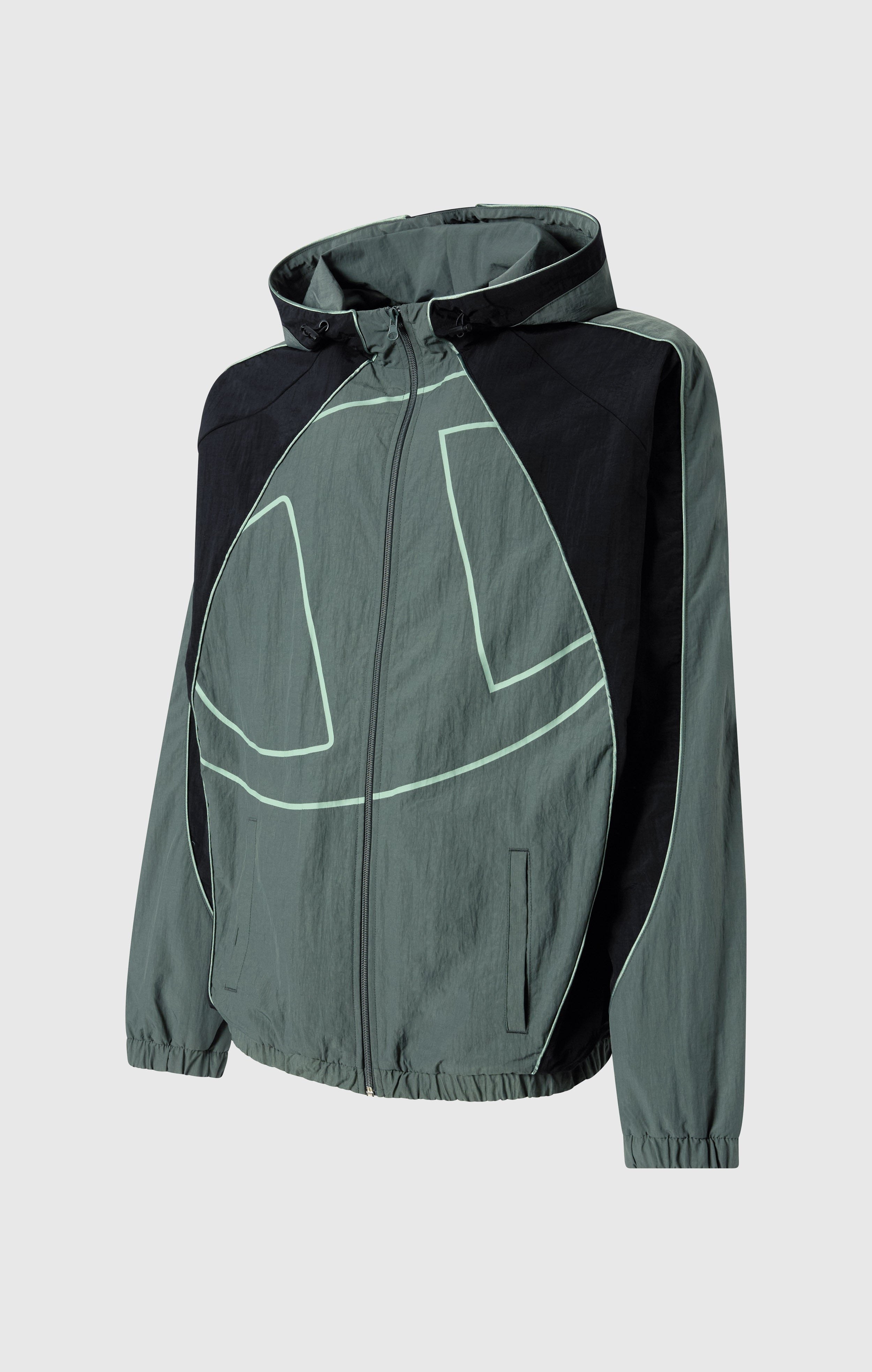 Men’s Woven Nylon Full-Zip Hooded Track Top Loose Fit