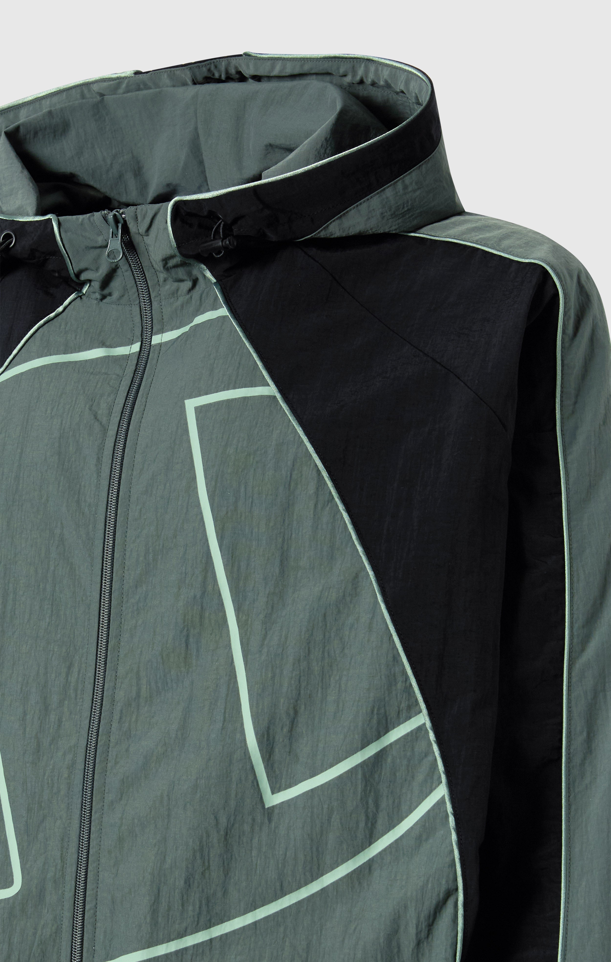 Men’s Woven Nylon Full-Zip Hooded Track Top Loose Fit