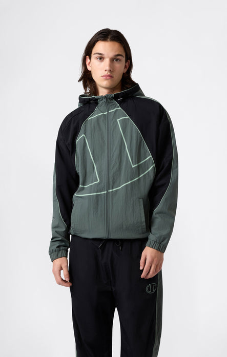 Track Top à Capuche zippé intégral en Nylon Woven pour Homme Loose Fit