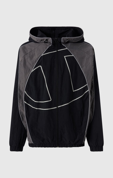 Men’s Woven Nylon Full-Zip Hooded Track Top Loose Fit