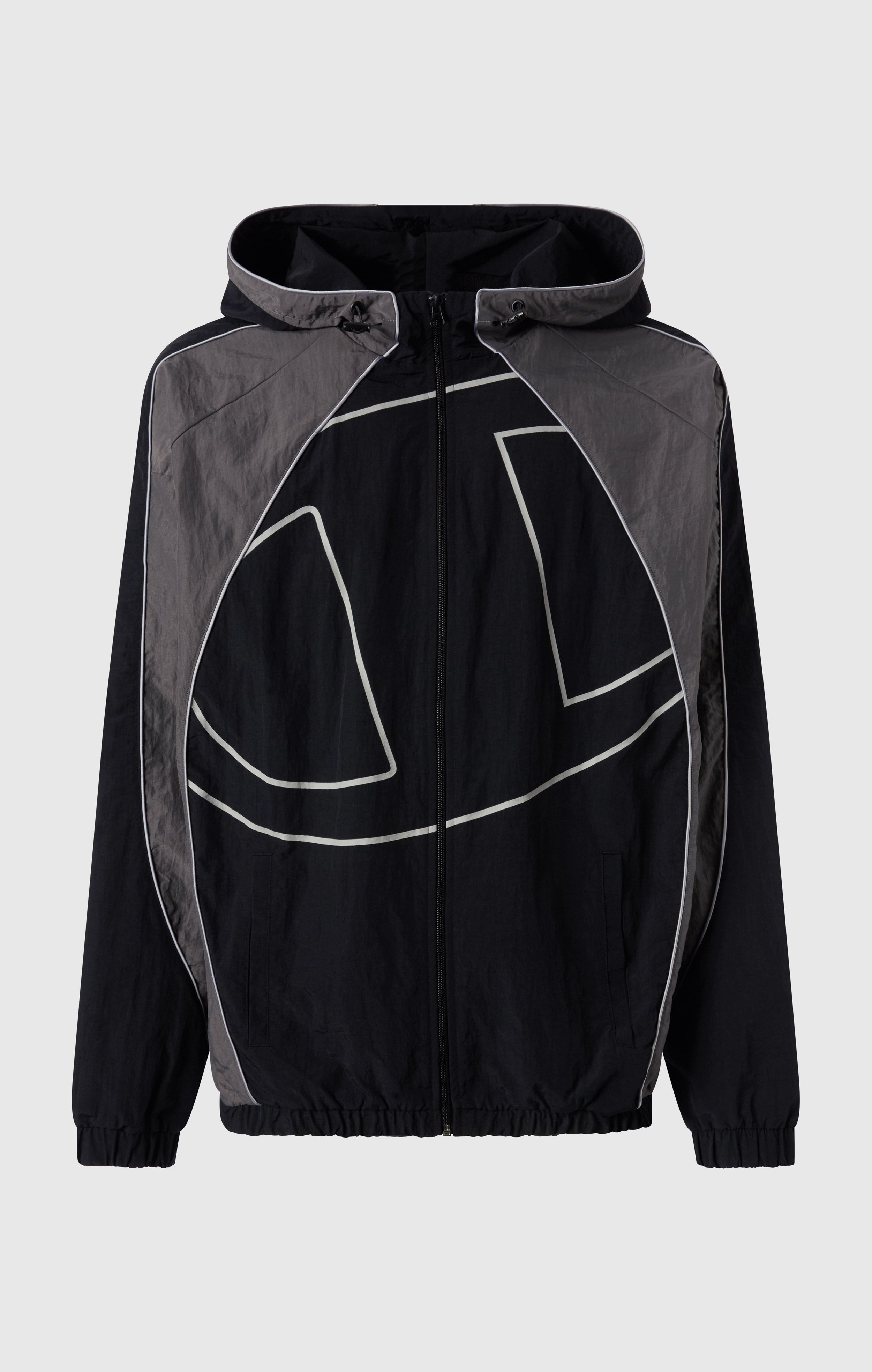 Men’s Woven Nylon Full-Zip Hooded Track Top Loose Fit