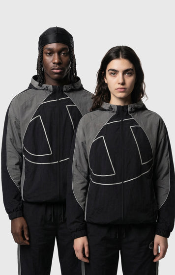 Men’s Woven Nylon Full-Zip Hooded Track Top Loose Fit