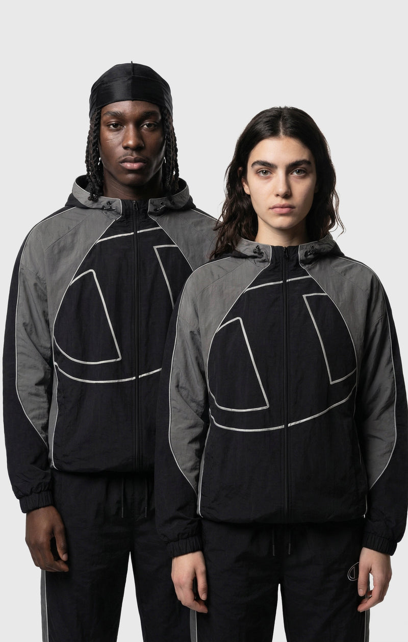 Men’s Woven Nylon Full-Zip Hooded Track Top Loose Fit