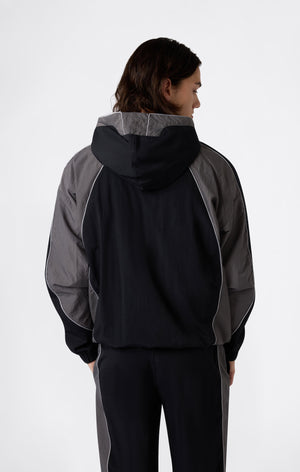 Men’s Woven Nylon Full-Zip Hooded Track Top Loose Fit