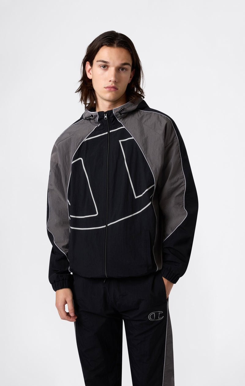 Men’s Woven Nylon Full-Zip Hooded Track Top Loose Fit