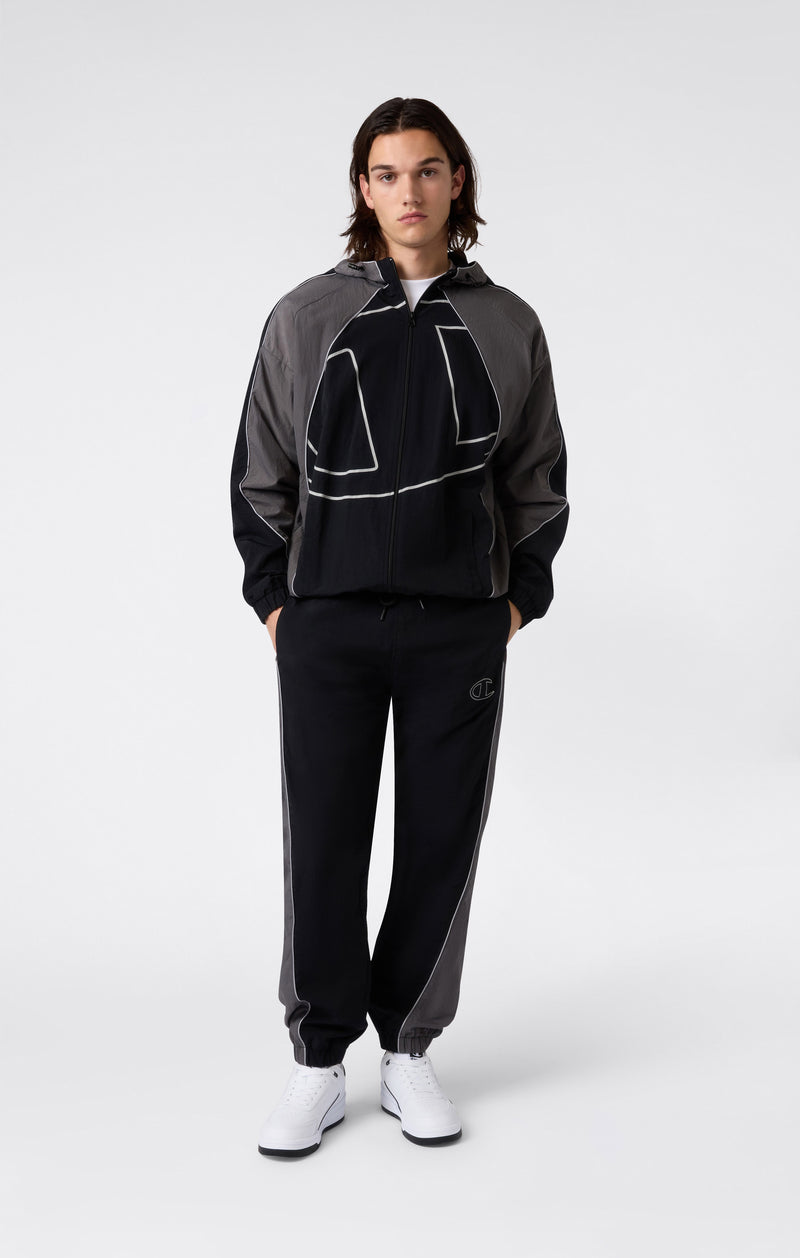 Men’s Woven Nylon Full-Zip Hooded Track Top Loose Fit