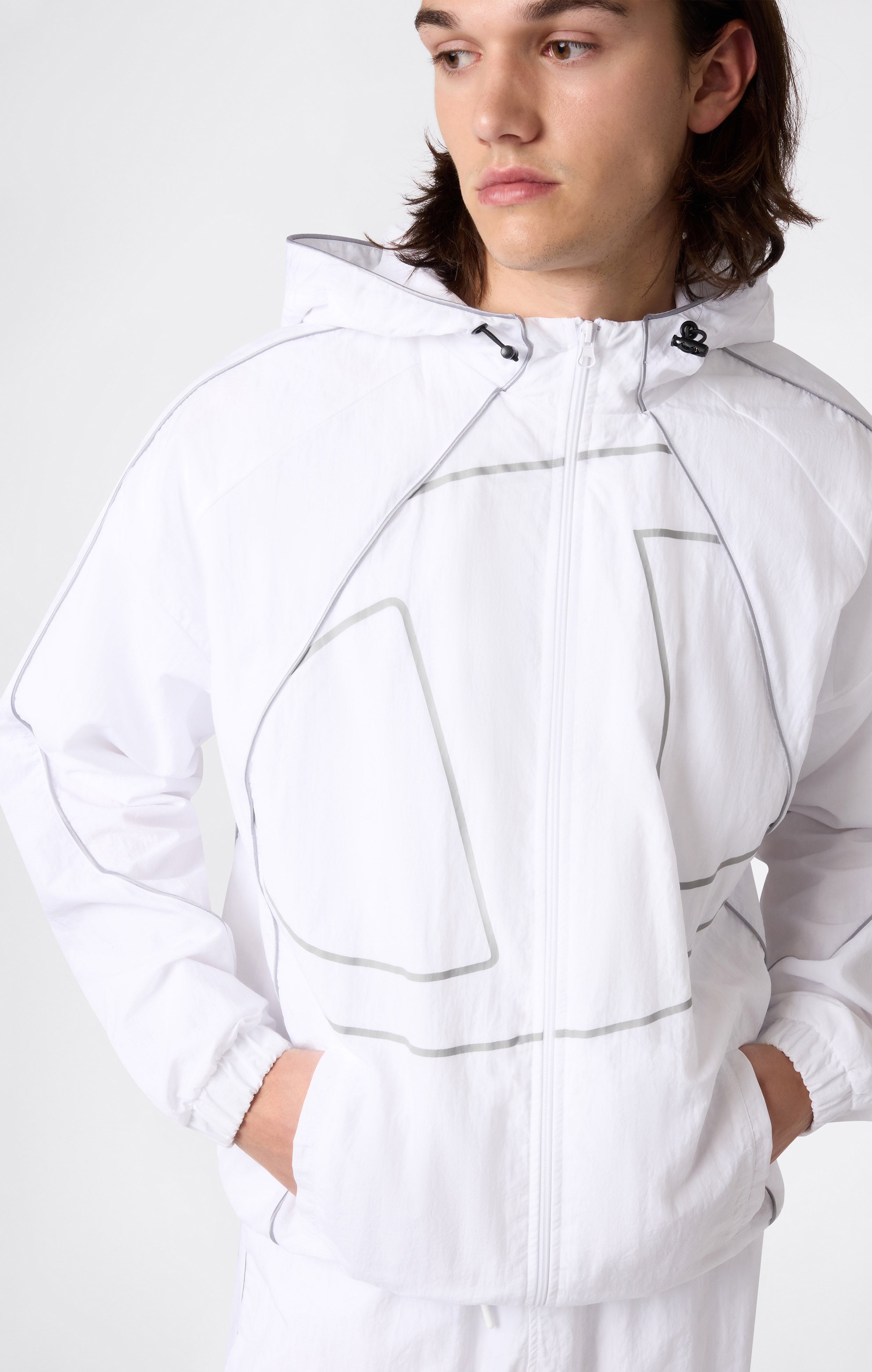 Men’s Woven Nylon Full-Zip Hooded Track Top Loose Fit