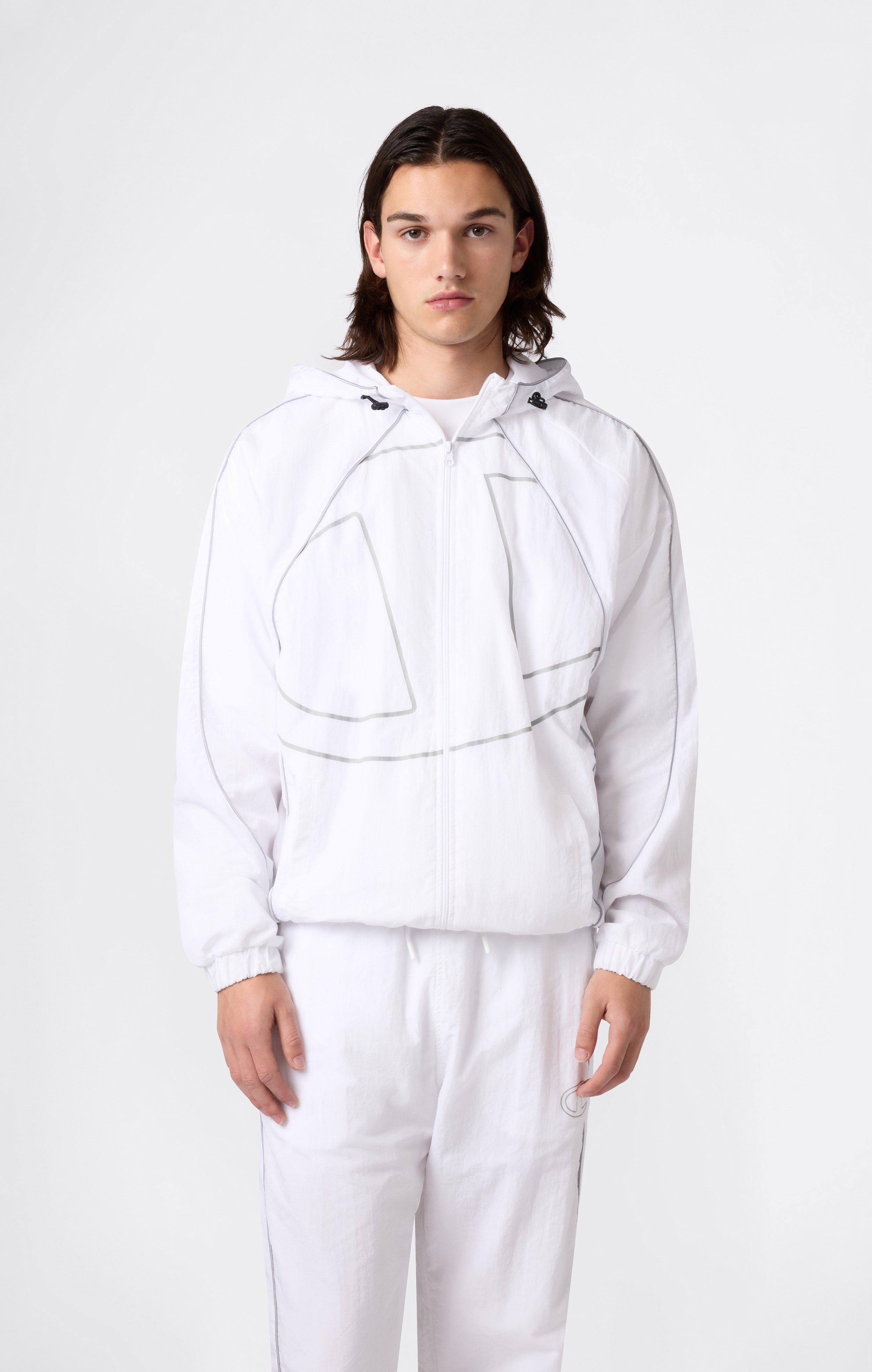 Men’s Woven Nylon Full-Zip Hooded Track Top Loose Fit