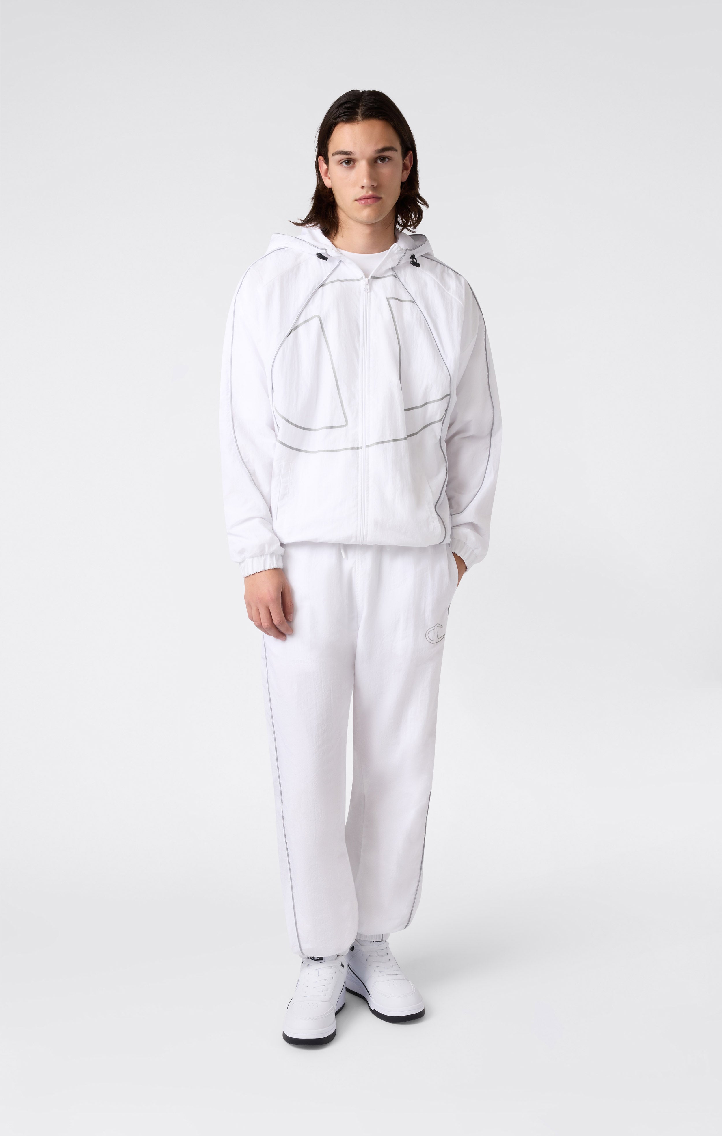 Men’s Woven Nylon Full-Zip Hooded Track Top Loose Fit