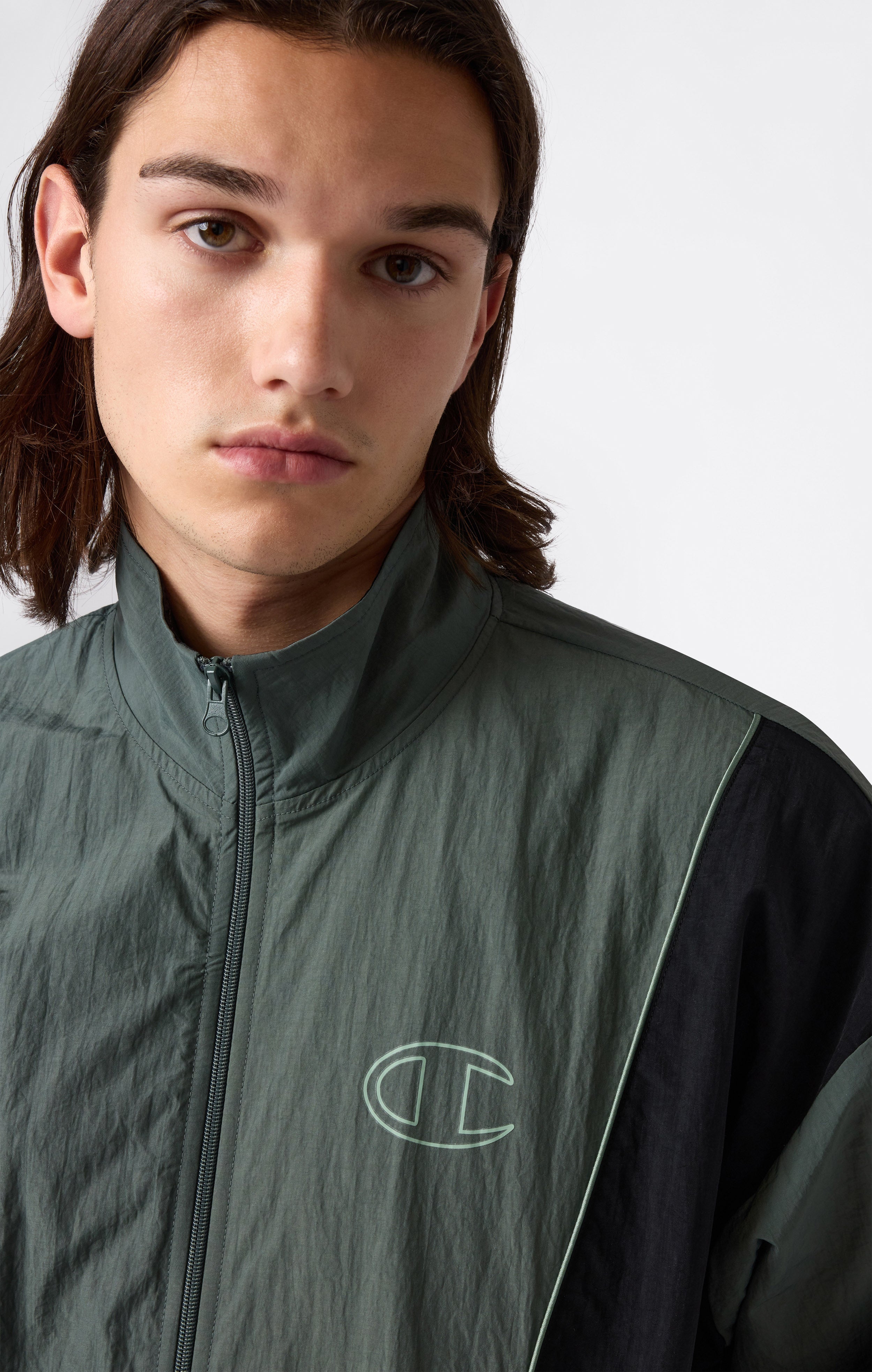 Men’s Woven Nylon Full-Zip Track Top Loose Fit