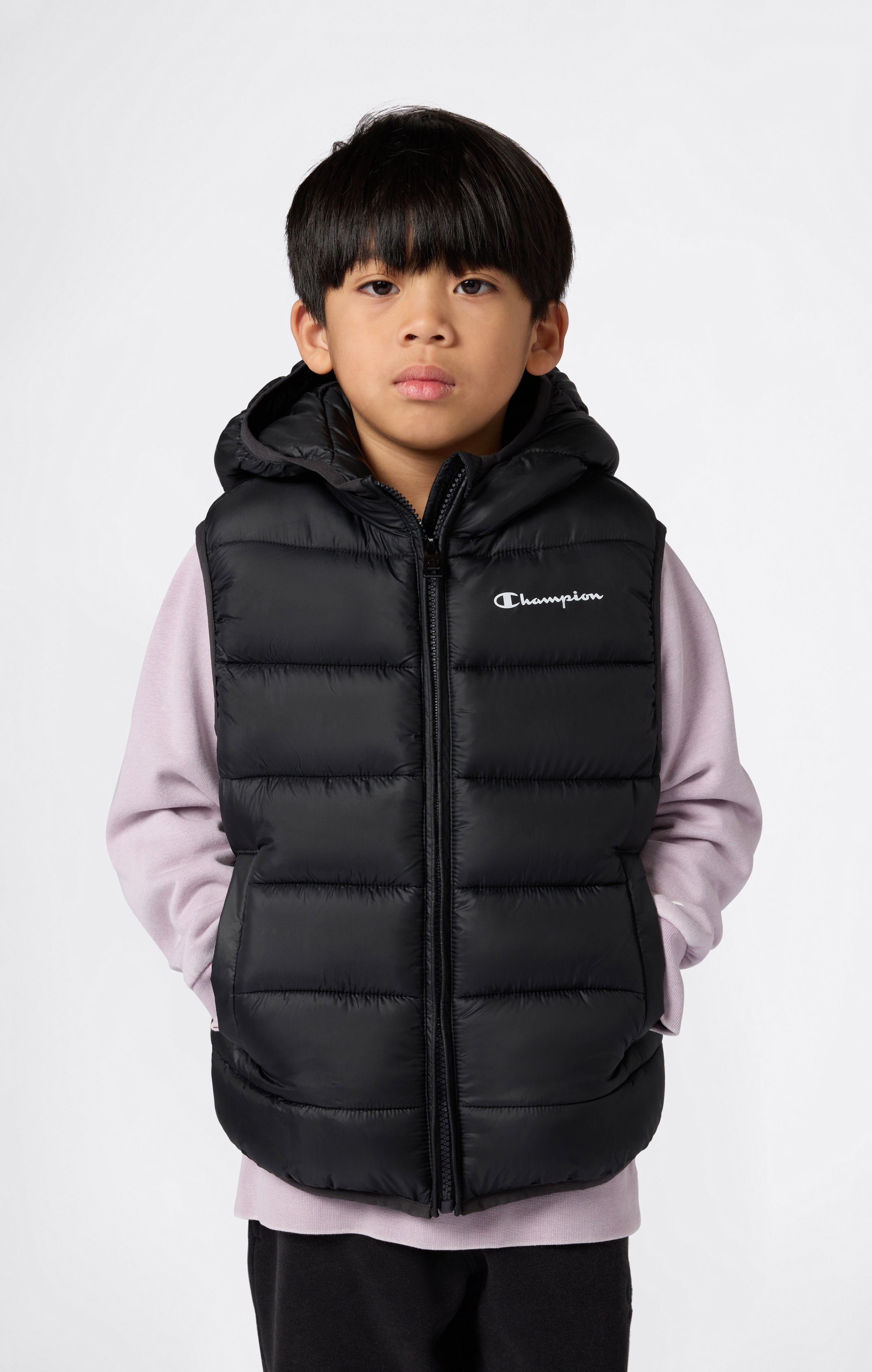 Gilet imbottito con cappuccio e zip intera da bambini