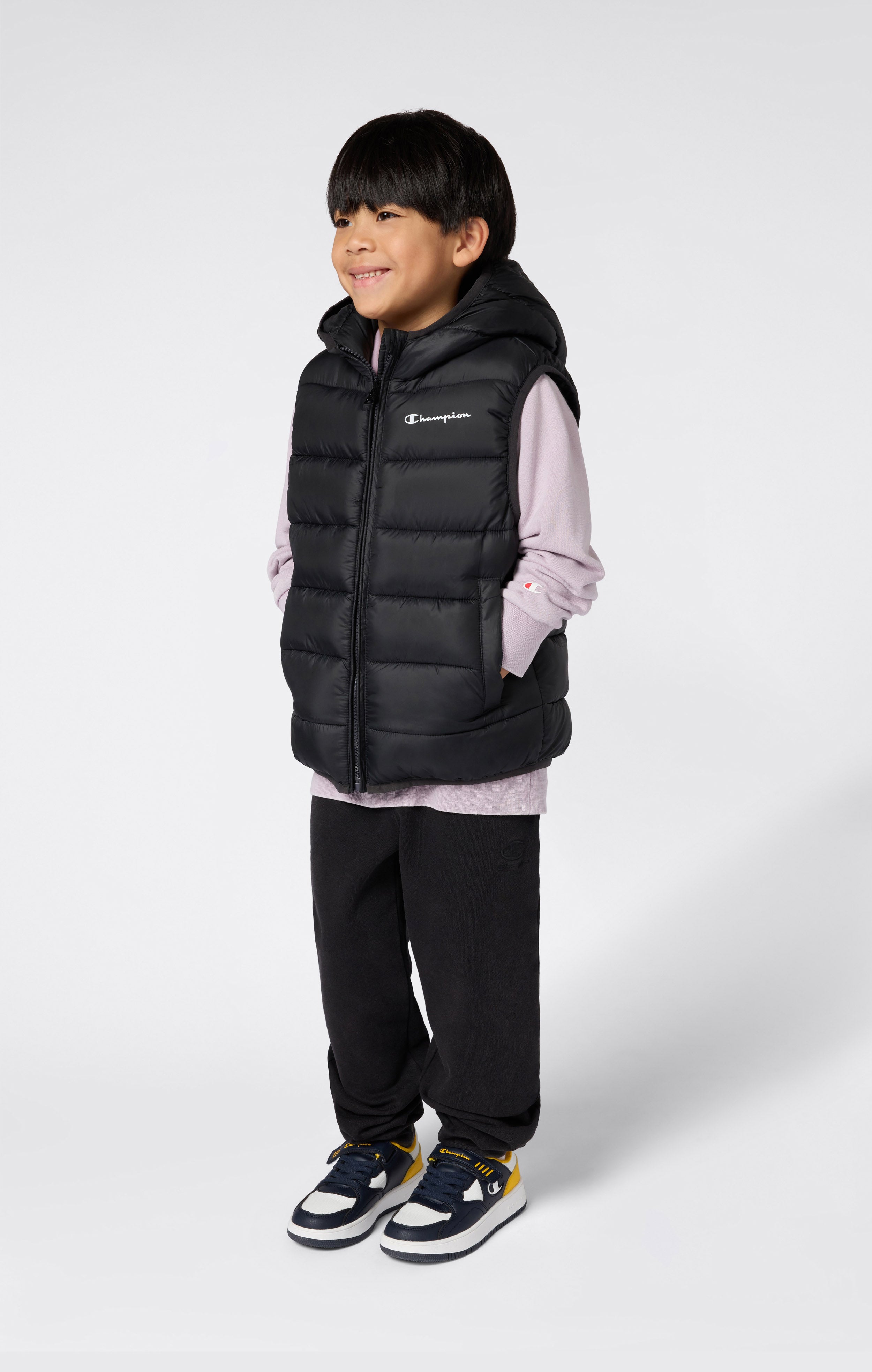 Gilet imbottito con cappuccio e zip intera da bambini