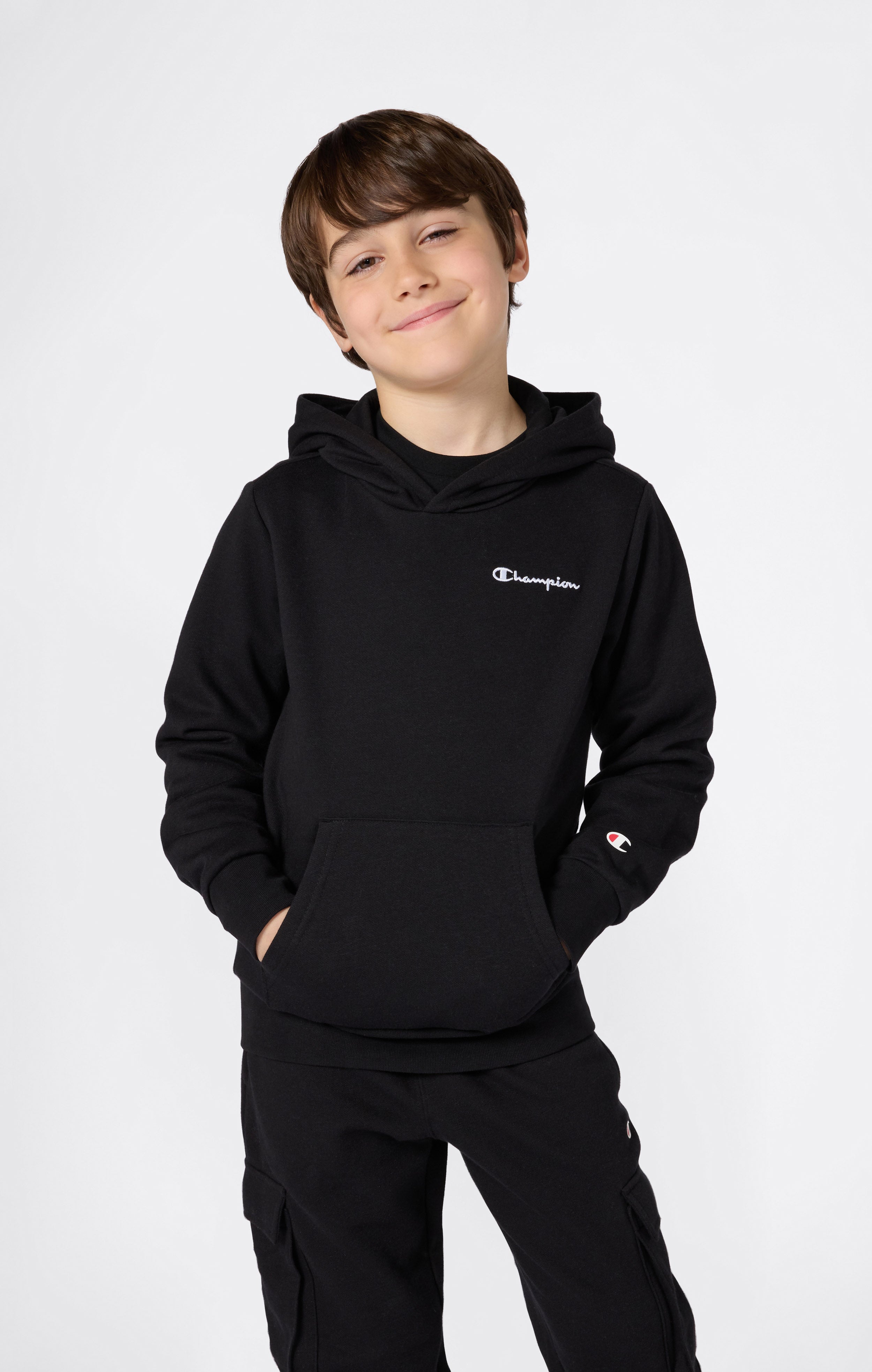 Boys’ Fleece Hoodie with Small Embroidered Logo Icons
