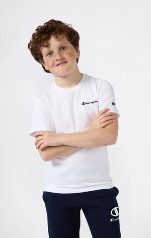 T-shirt Girocollo Bambino Con Piccolo Logo Script Ricamato Icons